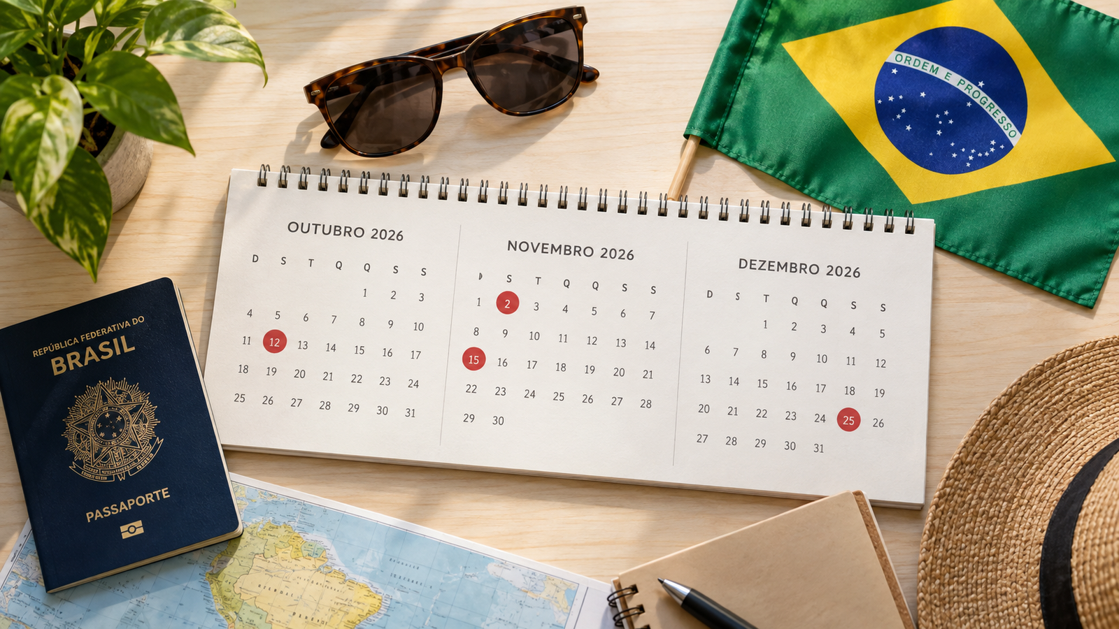 Calendário mostra os próximos feriados nacionais de 2026 no Brasil